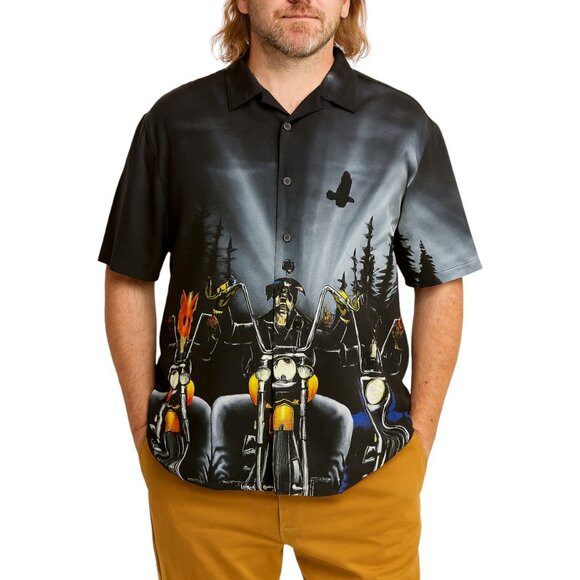 Draggin’ Fly VTG Men’s Biker Dogs Graphic Button-Up Shirt | Size L - Picture 1 of 4